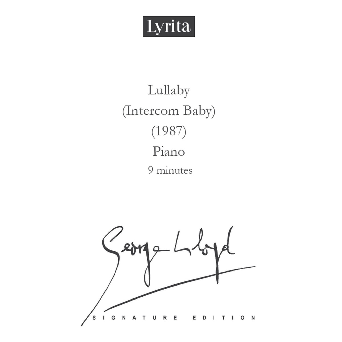 George Lloyd - George Lloyd: Lullaby - Intercom Baby (1987) - Score for solo piano - SRMP-0109
