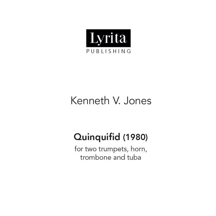 Kenneth V. Jones - Kenneth V. Jones: Quinquifid (1980) - score for two trumpets, horn, trombone and tube - SRMP-0166